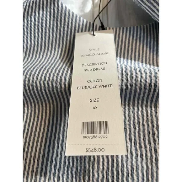 Veronica Beard Womens Blue Striped Round Neck Ruffled Dress Size 10
